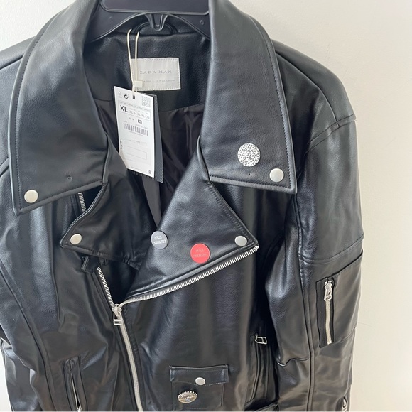 ZARA MAN FAUX LEATHER BIKER JACKET Size XL BLACK New with tags - Picture 3 of 9